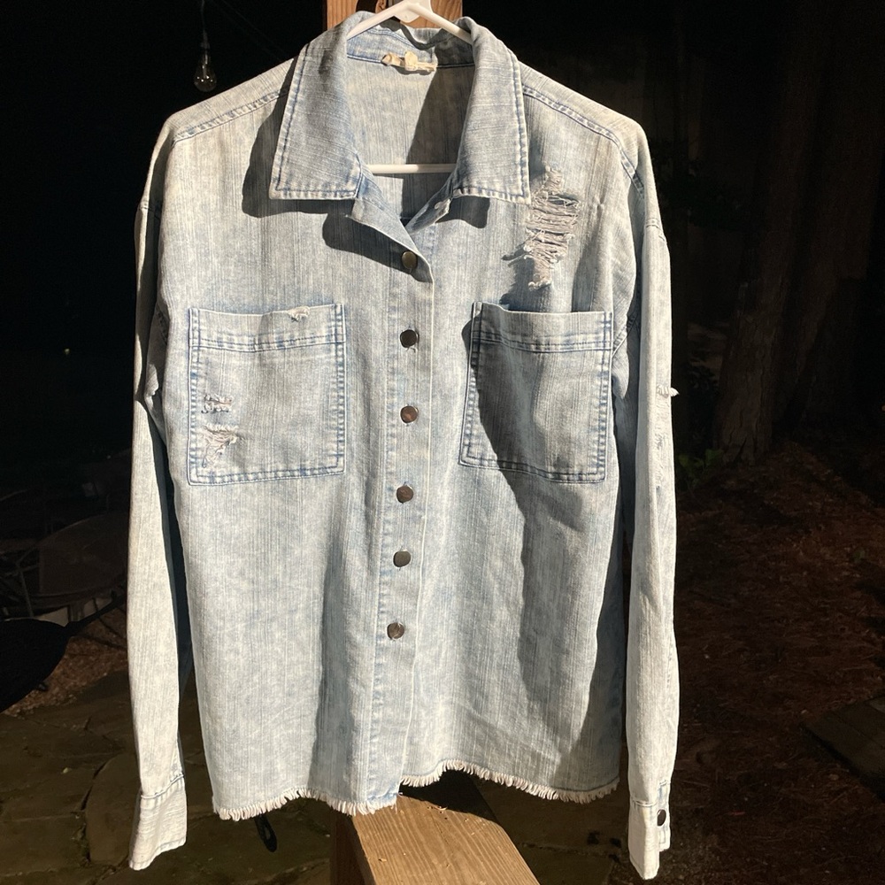 Light Blue Distressed Denim Jacket S/M